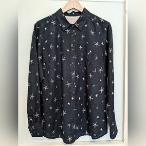 Banana Republic nautical navy blue linen blend starfish shirt